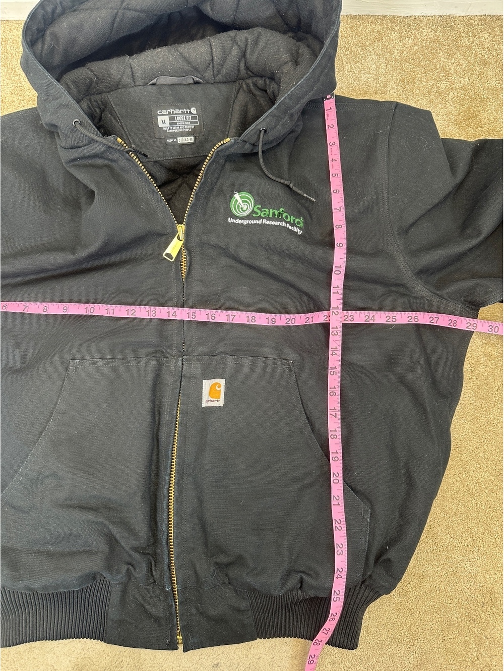 Men’s XL Carhartt Black Duck Canvas Coat OJ0140 Loose Fit Quilted Hooded - Picture 9 of 9